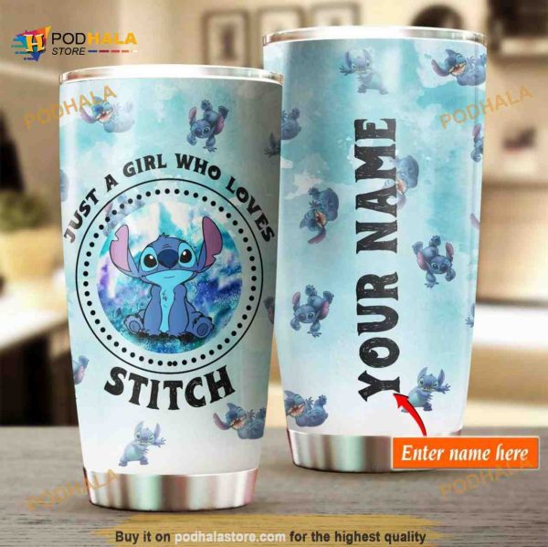 Personalized Name Stich Just A Girl Love Fictional Character Custom Coffee Tumbler