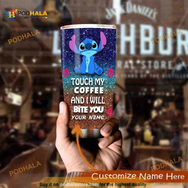 Personalized Name Stich Lilo Touch My Coffee And I Will Bite You Custom Coffee Tumbler