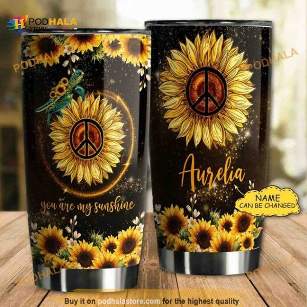 Personalized Name You Are My Sunshine Hippie Sunflower Custom Coffee Tumbler