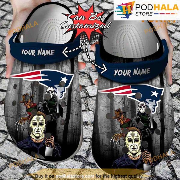 Personalized New England Patriots 3D Funny Crocs, Horror Movie Gift For Halloween