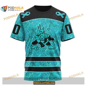 Personalized Nhl Arizona Coyotes Fight Ovarian Cancer Shirt Hoodie 3d 3