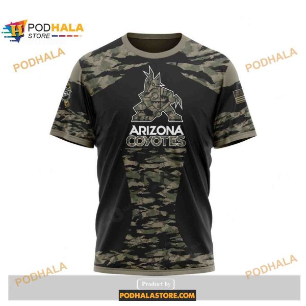 Personalized NHL Arizona Coyotes Honors Veterans And Military Members Kits V5 Shirt Hoodie 3D