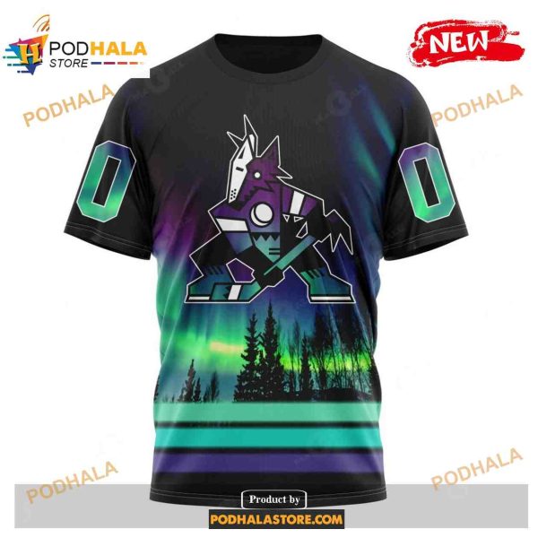 Personalized NHL Arizona Coyotes With Northern Lights Shirt Hoodie 3D