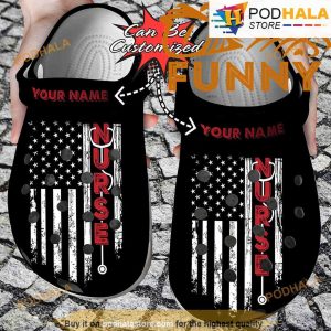 Personalized Nurse American Flag 3D Funny Crocs Classic Clog