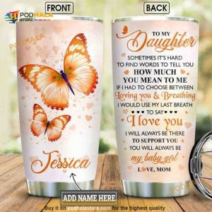 Personalized Orange Butterfly Mom To Daughter Custom Coffee Tumbler