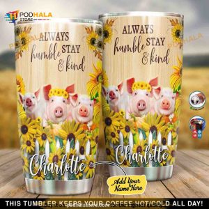 Personalized Pig Sunflower Gift Travel Custom Coffee Tumbler