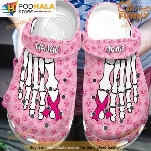 Personalized Pink Ribbon Skeleton 3D Funny Crocs