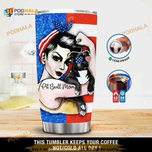 Personalized Pitbull Mom Gift Travel Custom Coffee Tumbler
