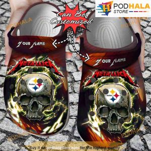 Personalized Pittsburgh Steelers Metallica 3D Funny Crocs Skull Lightning