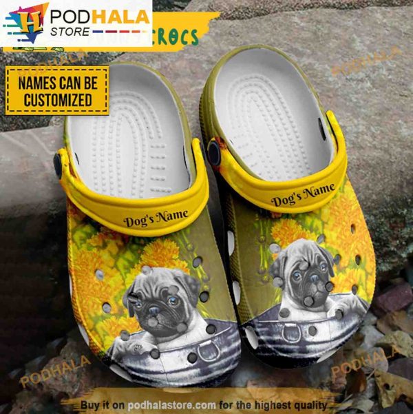 Personalized Pug With Flowers Dog 3D Funny Crocs