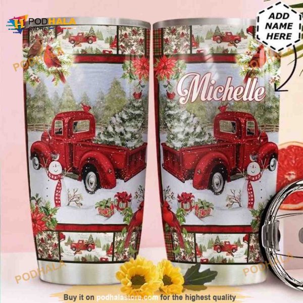 Personalized Red Truck Winter Christmas Printed Custom Coffee Tumbler