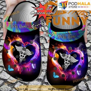 Personalized Registered Nurse Heart Black 3D Funny Crocs
