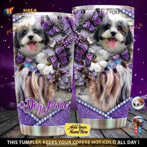 Personalized Shih Tzu Play With Butterflies Custom Coffee Tumbler
