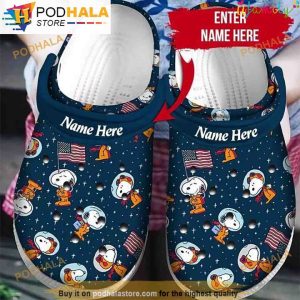 Personalized Snoopy Astronaut America Flag Patriot 3D Funny Crocs