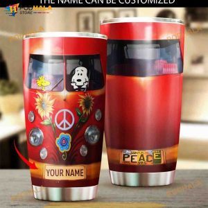 Personalized Snoopy Bus Hippie Sunflower Custom Coffee Tumbler