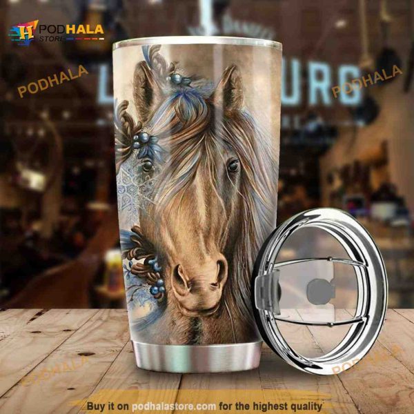 Personalized Snow Horse Gift Travel Custom Coffee Tumbler