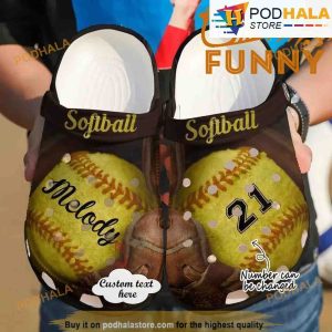 Personalized Softball 3D Funny Crocs, Custom Number Women For Men