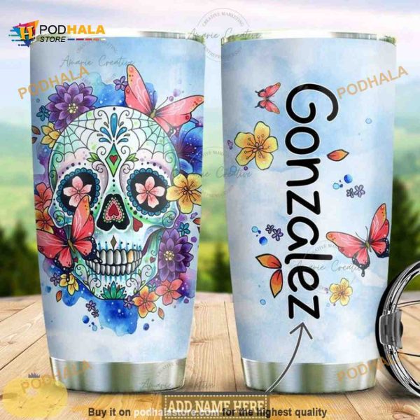 Personalized Sugar Skull Flower Butterfly Custom Coffee Tumbler