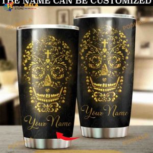Personalized Sugar Skull Light Art 3D Printed Custom Coffee Tumbler