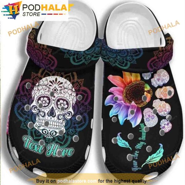 Personalized Sugar Skull Zero Given Sunflower Hippie Bone 3D Funny Crocs