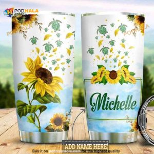 Personalized Sunflower Hippie Gnome Flying Turtle Custom Coffee Tumbler