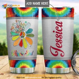 Personalized Sunflower Hippie Soul Metal Rainbow Custom Coffee Tumbler