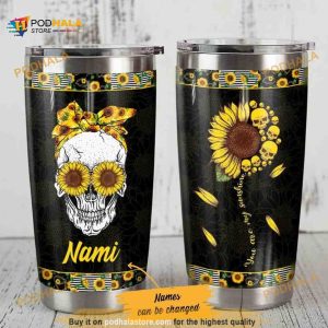 Personalized Sunflower Skull Gift Travel Custom Coffee Tumbler