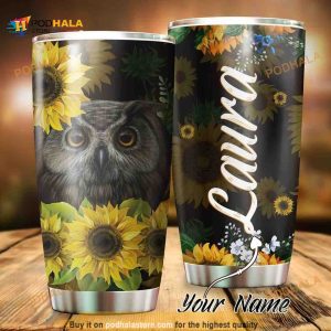 Personalized Sunflowers And Owl - Owl Lovers Custom Coffee Tumbler