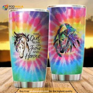 Personalized This Girl Runs On Jesus And Horses Custom Coffee Tumbler
