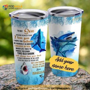Personalized To My Son Shark Gift Travel Custom Coffee Tumbler