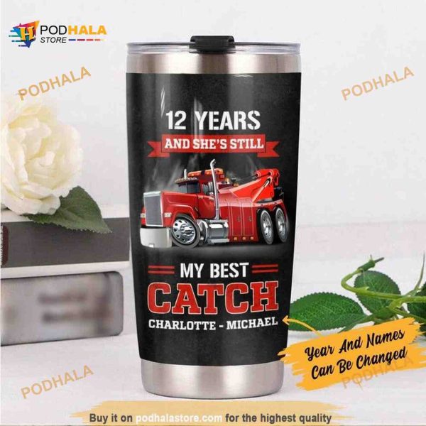 Personalized Tow Truck Husband Wife 12 Years Custom Coffee Tumbler