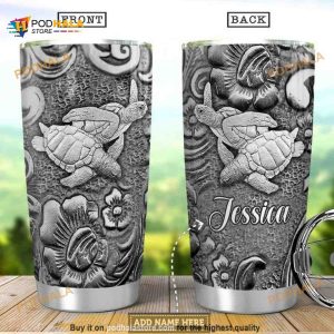 Personalized Turtle Couple Lotus Silver Custom Coffee Tumbler