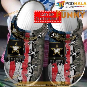 Personalized Us Army Military Dog Tag Veteran 3D Funny Crocs