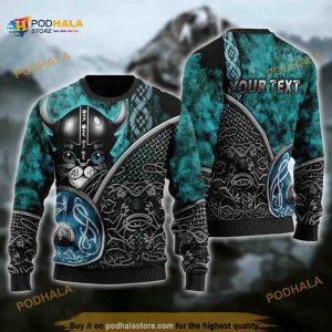 Personalized Viking Blue Scared Cat All Over Printed Sweater