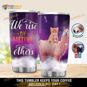 Personalized We Rise By Lifting Others Cat Llama Custom Coffee Tumbler