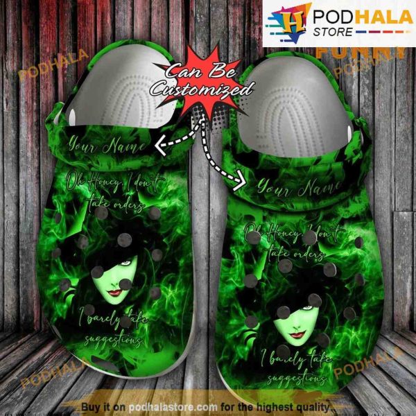Personalized Witch Green 3D Funny Crocs Halloween, Smoke Clogs Shoes