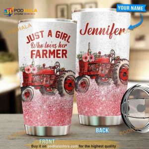 Personalizedzied Just A Girl Who Loves Her Farmer Glitter Tractor 3D Custom Coffee Tumbler