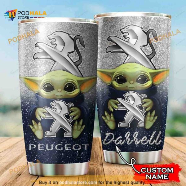 Peugeot Baby Yoda Custom Name Gift Travel Coffee Tumbler