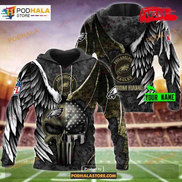 Philadelphia Eagles Custom Name Luxury Eagle Skull Design NFL Hoodie 3D