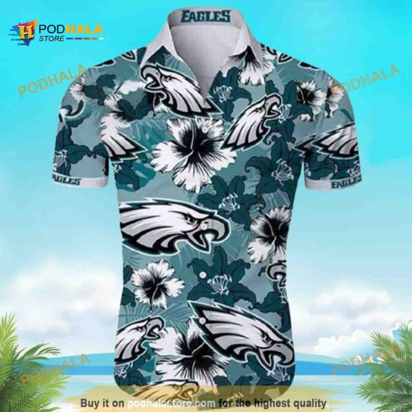 Philadelphia Eagles Hawaiian Shirt, Hibiscus Flower Pattern Beach Lovers Gift