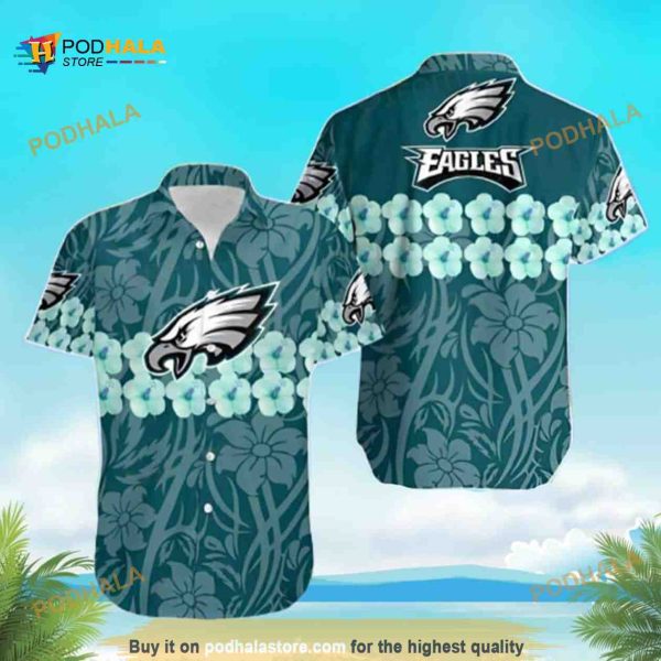 Philadelphia Eagles Hawaiian Shirt, Hibiscus Flower Summer Beach Gift