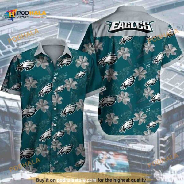 Philadelphia Eagles Hawaiian Shirt, Hibiscus Pattern Gift For NFL Fans