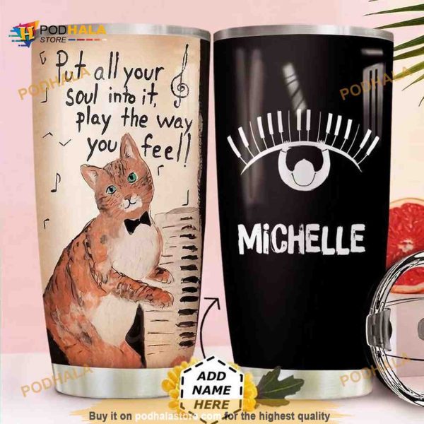 Piano Cat Personalized Gift Travel Coffee Tumbler