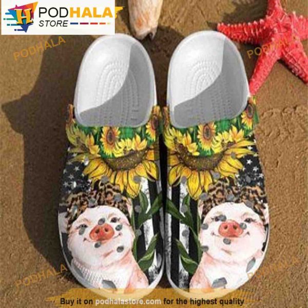 Pig Lady Sunflower Floral 3D Funny Crocs