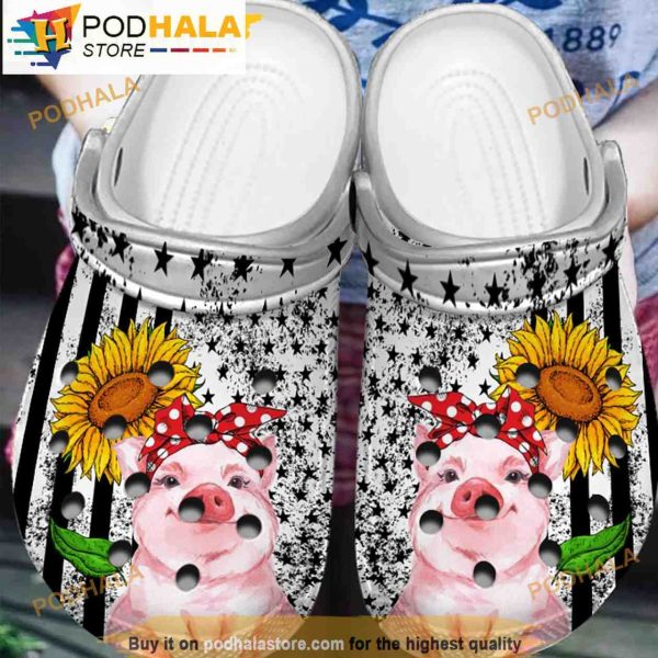 Pig Sunflower American Garden 3D Funny Crocs
