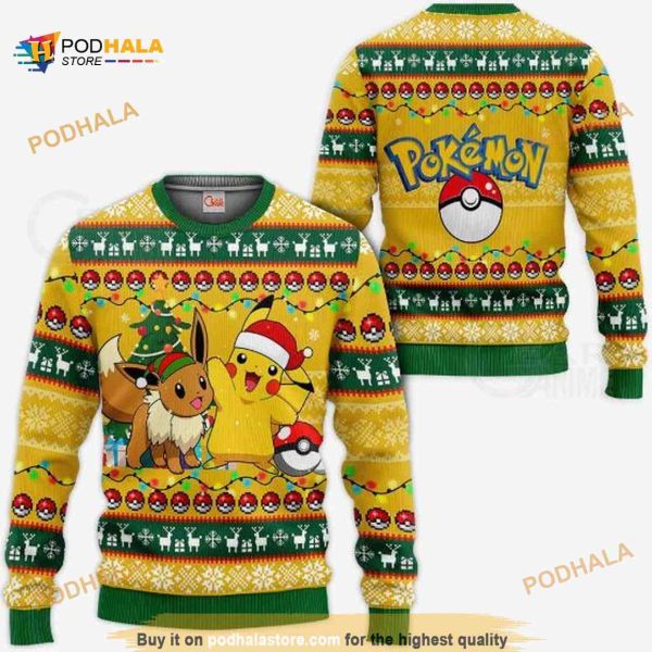 Pikachu Eevee Ugly Christmas Pokemon Anime Xmas Knitted Sweater