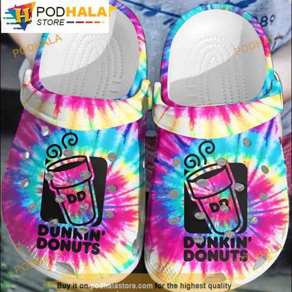 Pink Blue Dunkn Donuts Tie Dye 3D Funny Crocs Clog Slippers