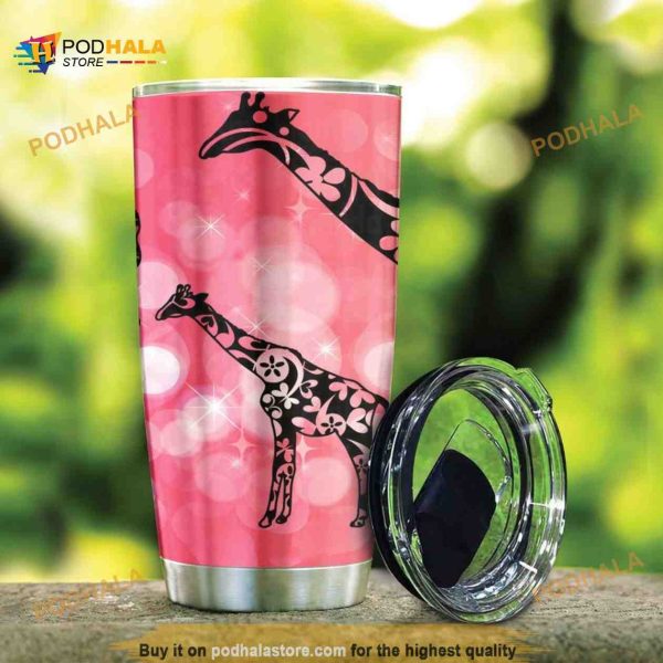 Pink Giraffe Gift Travel Coffee Tumbler All Over Print 3D