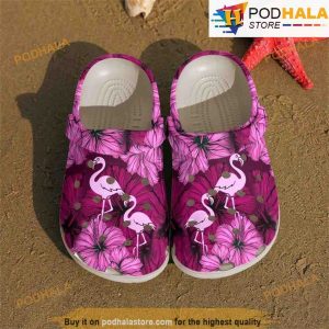 Pink Hibiscus Flamingo 3D Funny Crocs