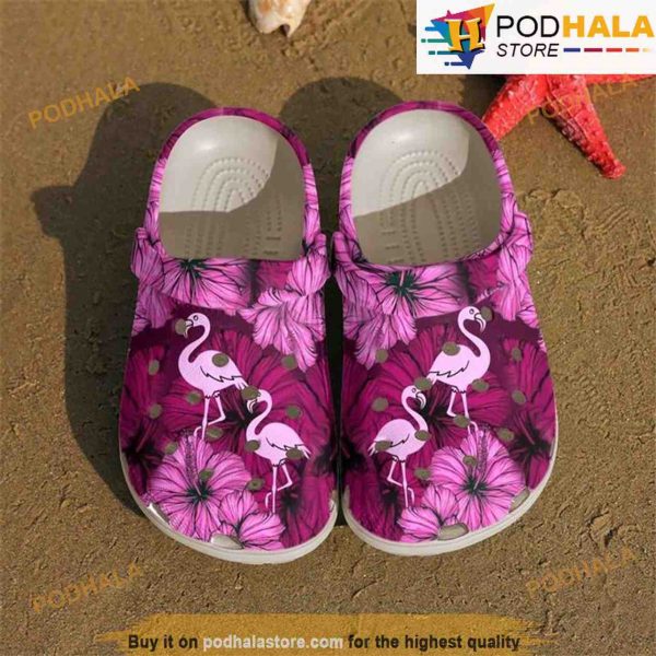Pink Hibiscus Flamingo 3D Funny Crocs